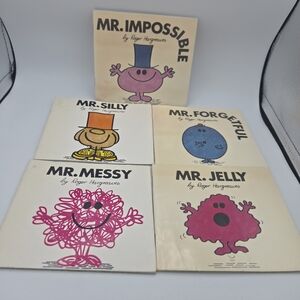 Lot Of 5 Mr. Men Vintage Book Lot - Impossible, Silly, Forgetful, Messy & Jelly